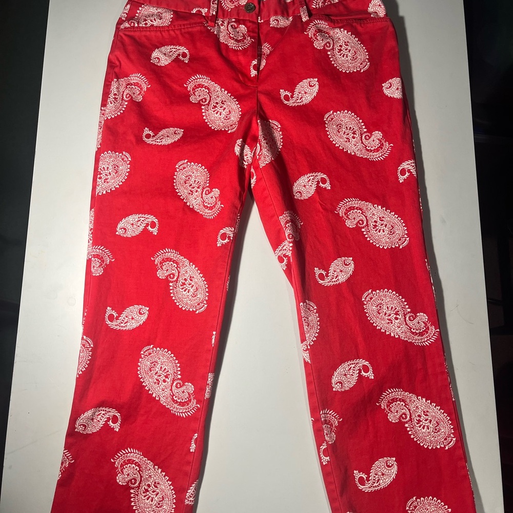 Lands' End Red Paisley Ankle Jeans